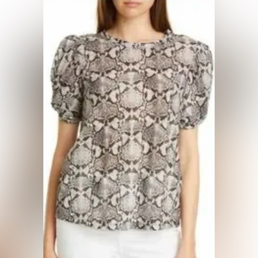 A.L.C. Kati Snakeskin Print Cotton Puff Sleeve Blouse | EUC | Sz S
